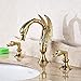 Rozin Swan Design 3pcs Widespread Bathroom Sink Faucet Double Handles Basin Mixer Tap Gold Polished