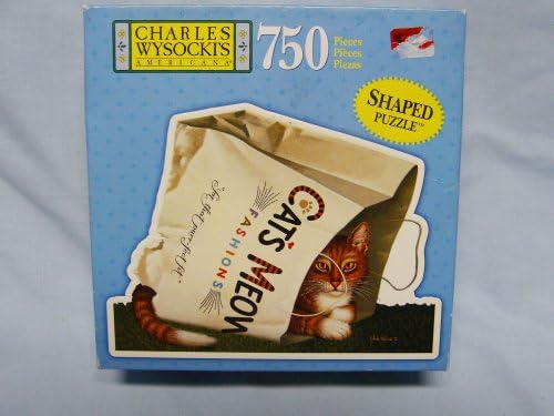 Charles Wysocki Shaped 750 Piece Jigsaw Puzzle Titled, "Dudley Wadsworth Cats in Bag"