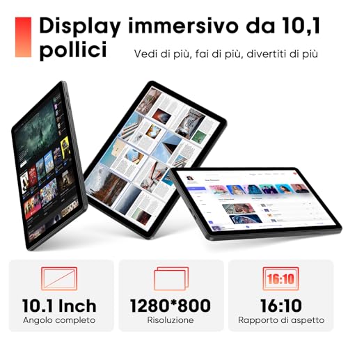 Raemond Android 15 10.1 Inch Tablet with Keyboard, Octa-Core T30, 18GB RAM, 128GB Memory up to 1TB TF, IPS Display 1280×800, WiFi 2.4G/5G, BT 5.2, GPS, Face ID, USB-C, 6000mAh Battery, Black