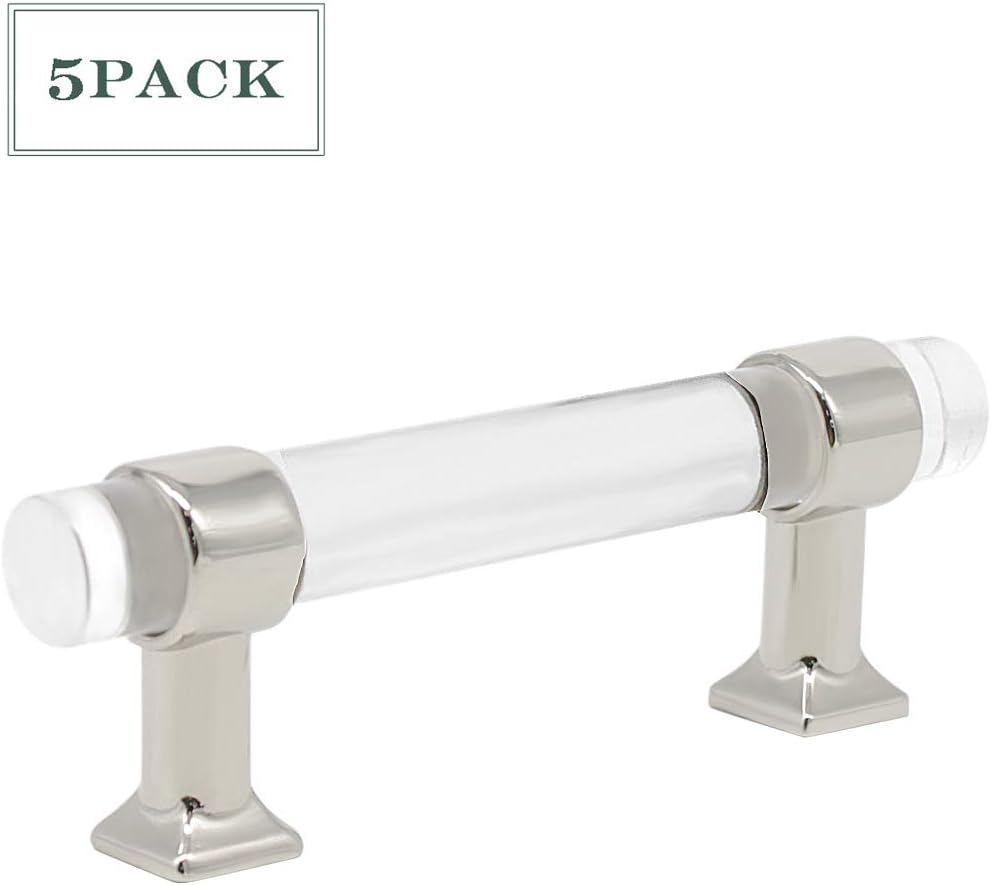 5 Pack Crystal Pulls, Zinc Alloy Base Polished Chrome Bathroom