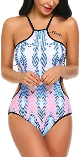 Imposes Women One Piece Swimsuit, Halter High Neck Floral Bathing Suit Monokini Swimsuit XS-XXL