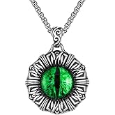 Punk Rock Gothic Evil Eye Protection Round Pendant Stainless Steel Necklace for Women Men, 24 Inch Chain