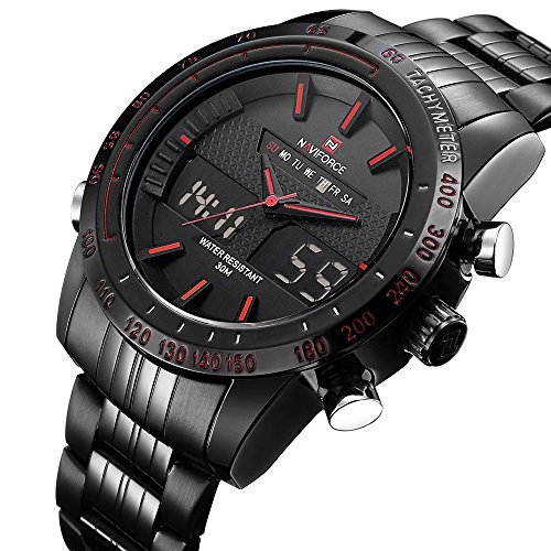 Men s Sports Quartz Watch Stainless Steel Mens LED Digital Waterproof Dual Display watches 9024