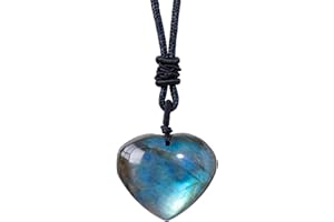 Apengshi 1PCS Natural Labradorite Crystal Necklace Polished Stone 0.7-1.2 Inches Irregular Shape Heart Love Pendant Healing Crystal Moonstone Yoga Meditation