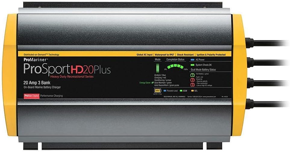 ProMariner 44029 ProSportHD 20 Plus Battery Charger - 20 Amps / 3 Bank, Black, Standard : Sports & Outdoors