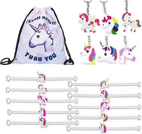 Unicorn Backpack + 20 PCS Unicorn Keychain + 6 PCS Unicorn Bracelets for Kids