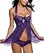 Avidlove Women Lace Nightwear Halter Lace Strap Chemise Babydoll Lingerie Set Dark Violet