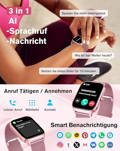 KALINCO Smartwatch Men Women Blood Pressure Watch with Bluetooth Telephony, AI Fitness Tracker with Heart Rate SpO2 Stress, 100+ Sports Modes, Fitness Watch, World Watch, Sleep Analysis, Gift Ideas for iOS Android