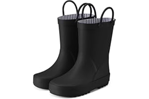 HISEA Rubber Rain Boots for Toddlers and Kids Boys Girls Lightwight Waterproof with Easy-on Handle