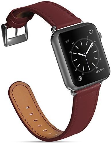 Compatible with Apple Watch Band 42mm 44mm, Covery Genuine Leather Watch Strap Compatible with Apple Watch Series 4 (44mm) Series 3 Series 2 Series 1 (42mm) Sport & Edition Bordeaux