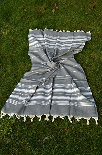 Dandelion - Basic Pattern - Naturally-Dyed Cotton Turkish Towel Peshtemal - 71x39 Inches - Black - Thumbnail 3
