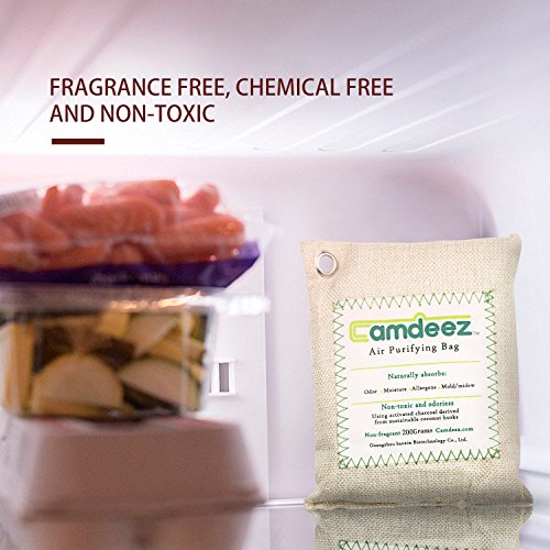 4 Pack Camdeez Natural Air Purifying Bags, Gym Bag & Shoe Deodorizer, Activated Bamboo Charcoal Purifying Bag, Air Freshener, Odor Eliminator, Odor Absorber for Car Pet Litter Fridge Closet 200g x 4 P