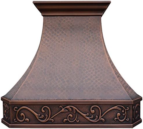 Copper Best Kitchen Range Hood with High Airflow Centrifugal Blower, Includes SUS 304 Liner (Vent Box) and Baffle Filter, Lighting and Switch, Embossed Custom Pattern Wall Mount 1250cfm W48 x H30 inch