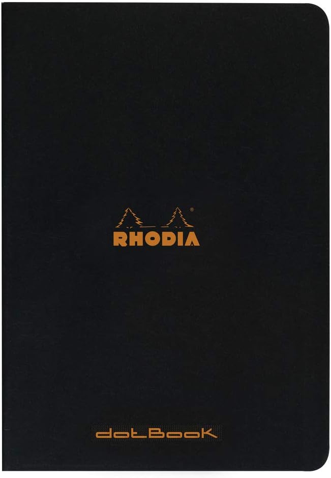RHODIA 119166C, Black Piqué Notebook, A4, Dot Dot, 96 pages, White Clairefontaine Paper 80 g/m, Soft
