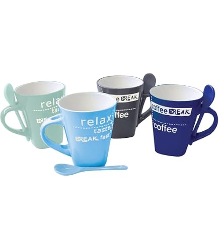 Amazon.com: Mug with Spoon - Ceramic Glazed Set of 4, 5 oz, Beautiful Coffee  Cups, Dishwasher and Microwave Safe, Mini Espresso Cups, Unique Expresso  Mugs with Handle : Home & Kitchen