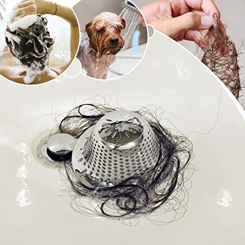 LEKEYE Drain Hair Catcher/Bathtub Shower Drain Cover/Stainless Steel Drain Protector/Shower Drain Hair Trap-Silver - Thumbnail 6