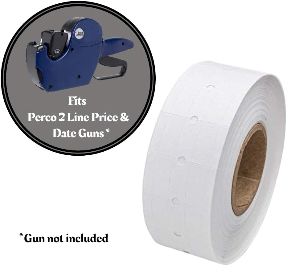 White Labels for Perco 2 Line Labeler Gun - 1 Sleeve, 6, 000 Labels- with Bonus Ink Roll : Office Products