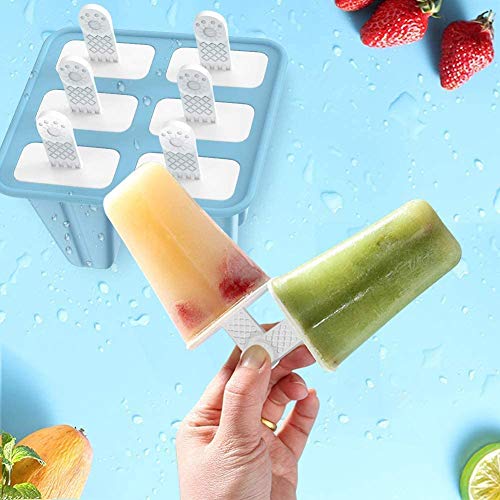 Popsicle Molds for Kids, Teetookea 6 Pieces Silicone Ice Pop Molds, Reusable Popsicle Maker with Silicone Funnel & Cleaning Brush (Blue)