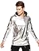 Coofandy Men's Nightclub Style Metallic Shiny Casual Long Sleeve Pullover Hoodie Silver Large