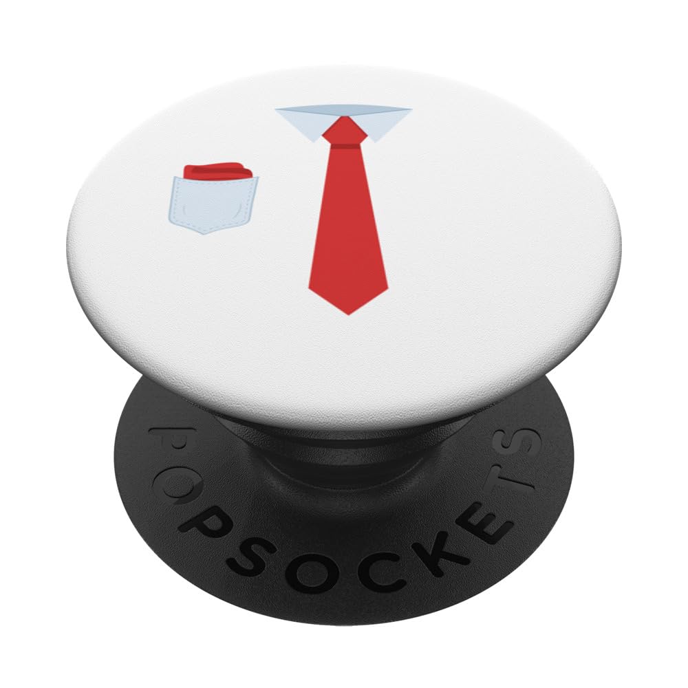 Tie with Red Pocket Square, Cute Graphic Funny Necktie PopSockets Swappable PopGrip