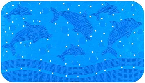 Papillon Non Slip Bath mat-Massage Dolphins Suction cups-65x37 cm, PVC, Blue, 65x37 cm