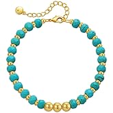 BSTGFTF Gold Round Turquoise Beaded Bracelets18K Gold Plated Handmade Cute Bracelet for Women