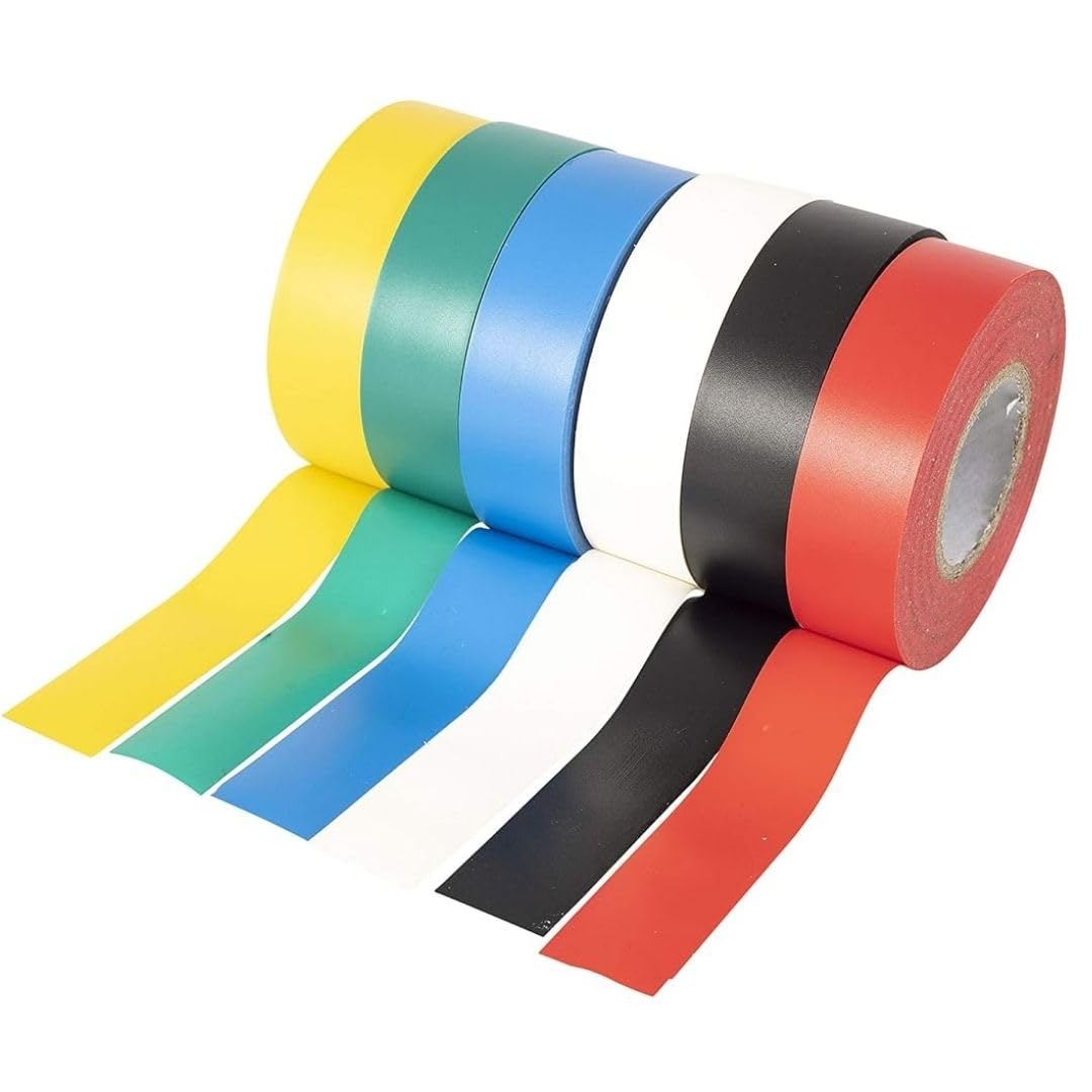 GTSE Mixed 6 Pack PVC Electrical Insulation Tape, 20m x 19mm, Premium Multi-colour Rolls, Long Adhesive Tape