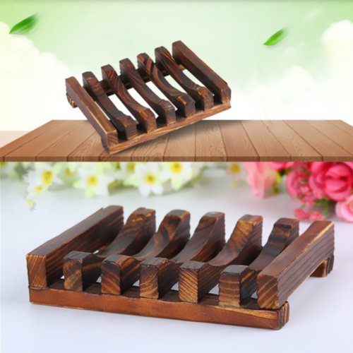 VIPASNAM-1Pcs Kitchen Bathroom Soap Holder Wooden Tray Bath Charcoal Soap Dishes Storage