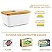 KKTICK Large Butter Dish, Ceramic Butter Keeper with Knife and Wooden Lid, White Butter Holder Perfect for 2 Sticks of Butter Keep Fresh, Porcelain Butter Container