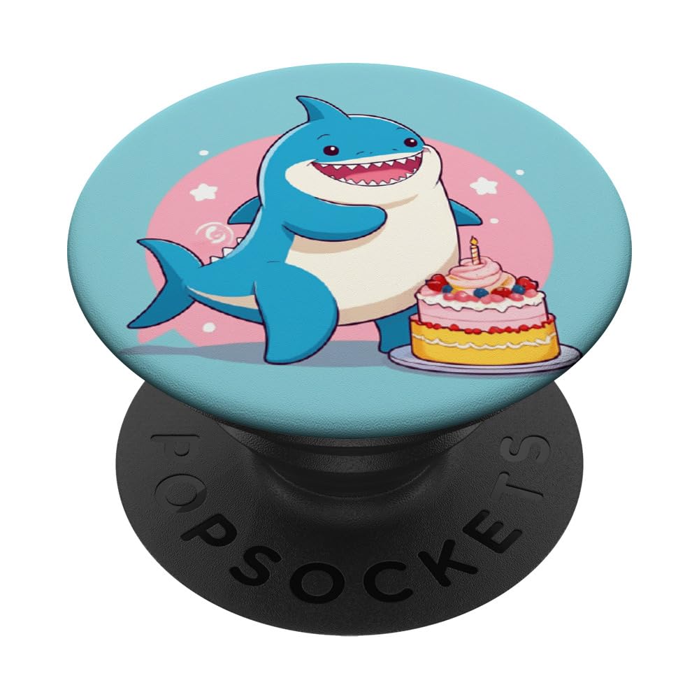 Chubby Fat Shark Cake Lover Funny Animal Humor Design Print PopSockets Swappable PopGrip