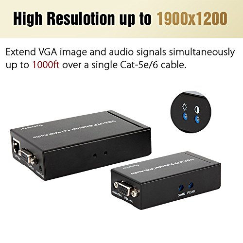 image for VGA Extender, IBIT 1000 Feet VGA Audio Signal Extender over Single Cat