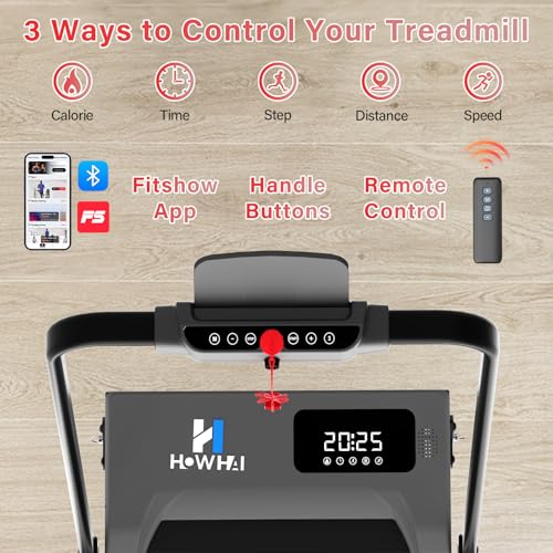 Walking Pad, HOWHAI Treadmill with Incline, Brushless 2 in 1 Foldable Under Desk Portable Treadmills for Home/Office with App, Bluetooth Music, Remote Control & LED Display (300lbs Capacity)