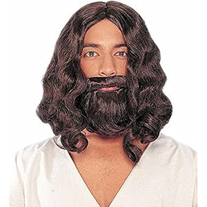 Adult Cosplay Costume Biblical Men's Jesus Wigs and Beard Set Brown, Brown, onesize
