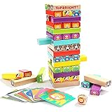 TOP BRIGHT Wooden Stacking Blocks Toys with Card &amp; Dice Party Game for 4 Year Olds Kids Boys Girls