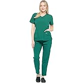 Dagacci Medical Uniform Women's 4-Way Stretch Fitted Y Neck Natural Scrub Set