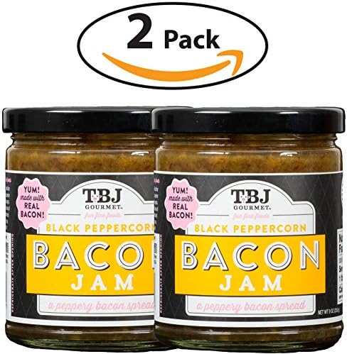 TBJ Gourmet Black Peppercorn Bacon Jam - Original Recipe Bacon Spread - Uses Real Bacon & Black Peppercorn - No Preservatives - Authentic Bacon Jams - 2 x 9 Ounces