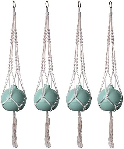4 Pack Plant Hanger Cotton Rope, Macrame Plant Hanger Holder for Hanging Potting or Basket Indoor and Outdoor Decoration 4 Legs 42.5 Inches