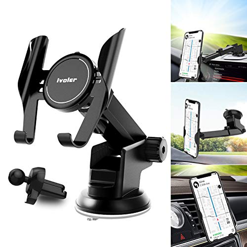 Car Phone Mount Dashboard Windshield Air Vent 3 in 1, iVoler Long Arm Car Phone Holder for Car Adjustable Strong Suction Cell Phone Car Mount for iPhone 11 Pro X XS Max XR Samsung Galaxy Note 10