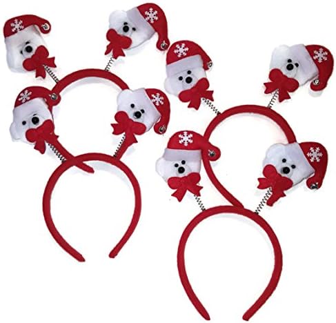 Set of 4 Polar Bear Jingle Bells Felt Headbands Bobble Red and White