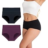 AMZCHPC Women's Cotton Underwear High Waisted Panties Soft Underpants (2Pack)