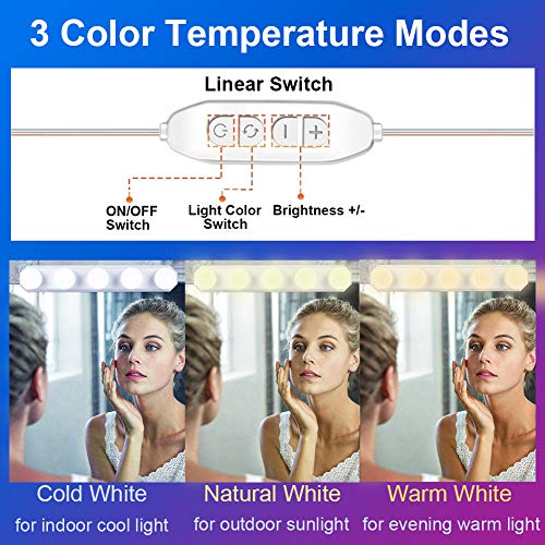 LED Mirror Light Strip - Bath Vanity Lamp Stick on Portable with 11 Brightness Dimmable - DIY Hollywood Above Mirror Makeup Lamp USB Cordless for Bedroom Dressing Table, Bathroom, Dressing Room Mirror