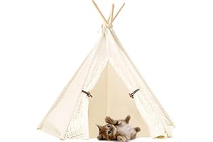 DEWEL Pet Teepee Dog & Cat Bed Portable Washable Dog Tent Lace Style Pet Sweet House for Dog Cat Pet (Without Cushion)