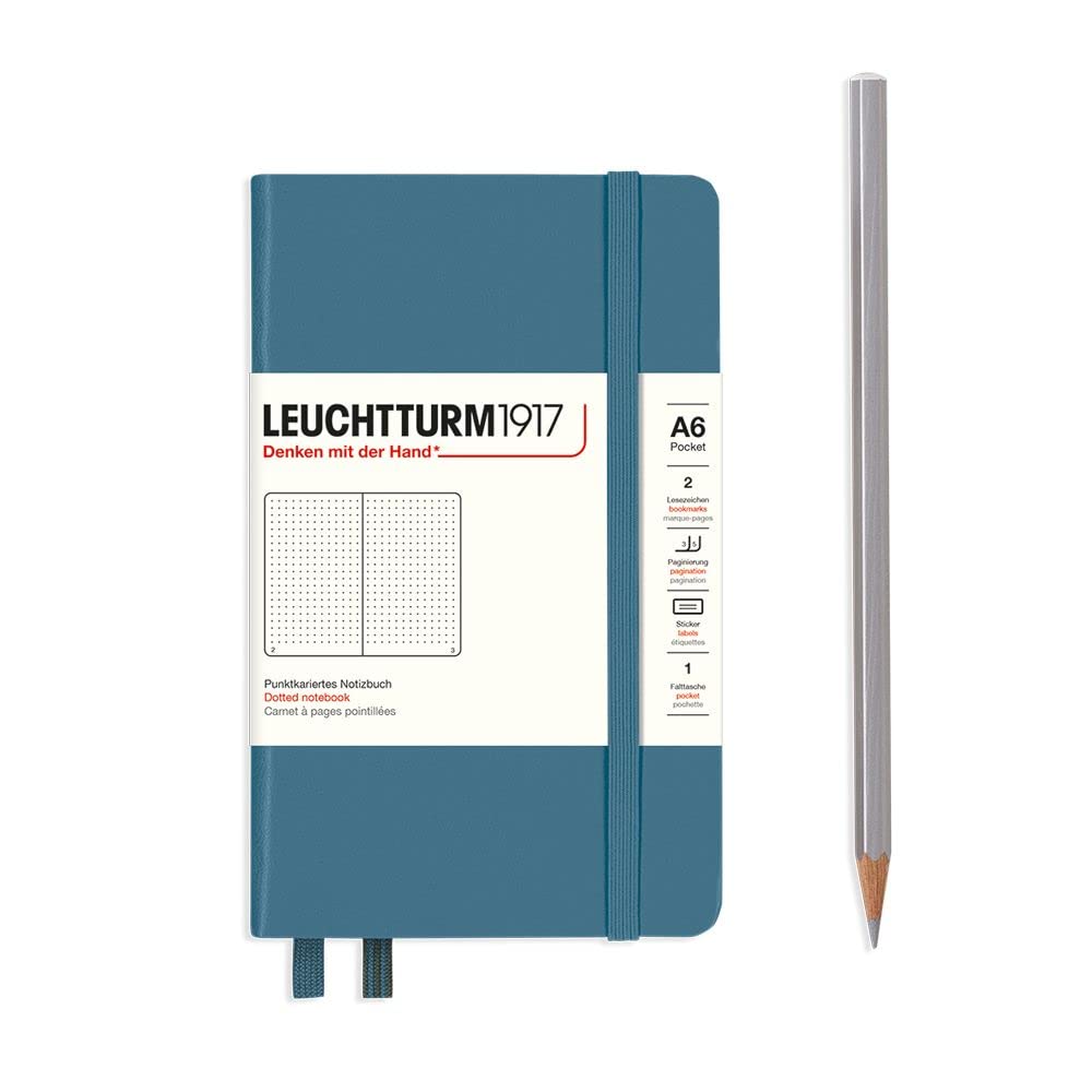 LEUCHTTURM1917 365630 Notebook Pocket (A6), Hardcover, 187 Numbered Pages, Stone Blue, Dotted
