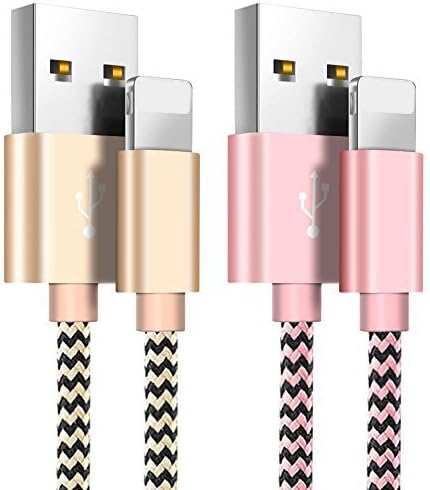 Charging Cable, 2Pack 5ft/1.5M Nylon Braided Charging Cord，Long to USB Cable, Charger Cable for Phone X/8/8 Plus/7/7 Plus/6/6 Plus/5/5S/5C/SE by BESKIN,(Rose Gold+GOLD)