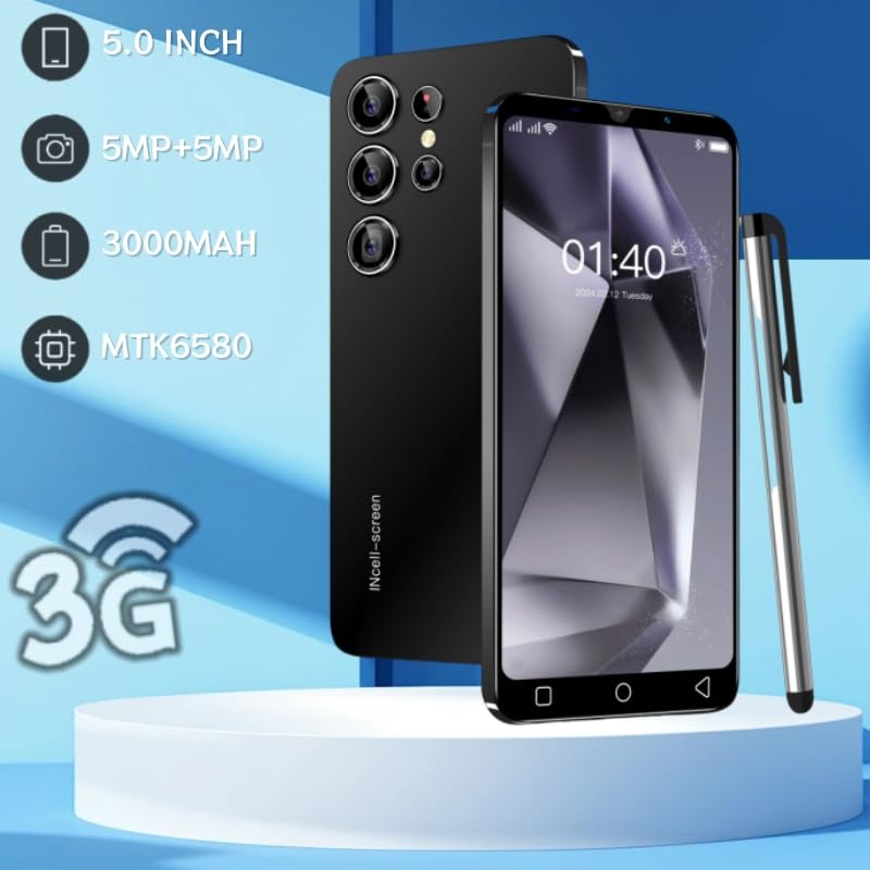 Cheap Mobile Phones 5.0 Inch IPS Display, Android 9.0, 16GB (Expandable up to 128GB), 2G/3G Dual SIM Free Unlocked, Face ID/WiFi/FM (P24Ultra Black)