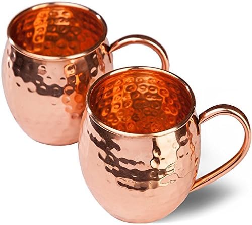 Moscow Mule Copper Mugs Solid Handcrafted Copper Hammered Cups Set of 2 - 16oz With Gift Pack