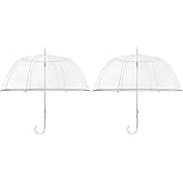 G4Free 52 inch Clear Bubble Umbrella, Large Canopy Transparent Dome Coverage Stick Umbrella, J Hook Handle European Style for Weddings,Prom,Graduation and Outdoor Events