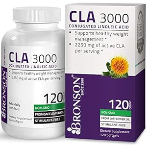 Bronson CLA 3000 Extra High Potency Non-GMO Conjugated Linoleic Acid From Safflower Oil, Gluten Free, Stimulant Free, 120 Softgels