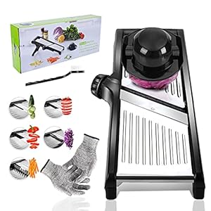 Masthome-Adjustable-Mandoline-Slicer-with-Cut-Proof-Gloves-Stainless-Steel-Food-Julienne-Slicer-for-Fruits-Potato-Tomato-Onion-Cheese-Salads Masthome Mandolin Slicer,3 in 1 Mandoline Vegetable Slicer and Chopper,Adjustable Kitchen Food Julienne Cutter for…