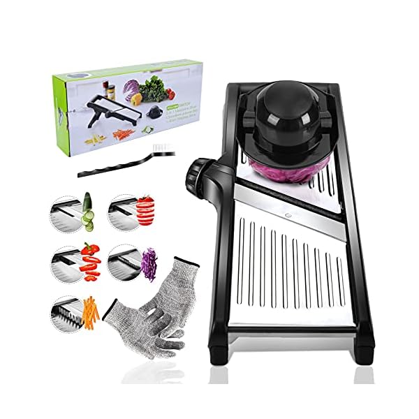 Masthome-Adjustable-Mandoline-Slicer-with-Cut-Proof-Gloves-Stainless-Steel-Food-Julienne-Slicer-for-Fruits-Potato-Tomato-Onion-Cheese-Salads Masthome Mandolin Slicer,3 in 1 Mandoline Vegetable Slicer and Chopper,Adjustable Kitchen Food Julienne Cutter for…